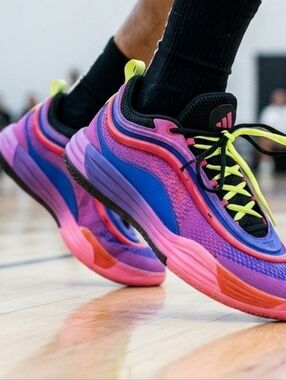 adidas Mens Basketball Neon Lace Pink Purple Red Athletic Sneakers